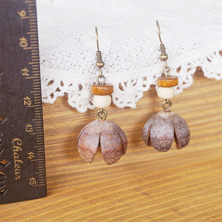 Wholesale Dried Fruit Trees Wooden Earrings